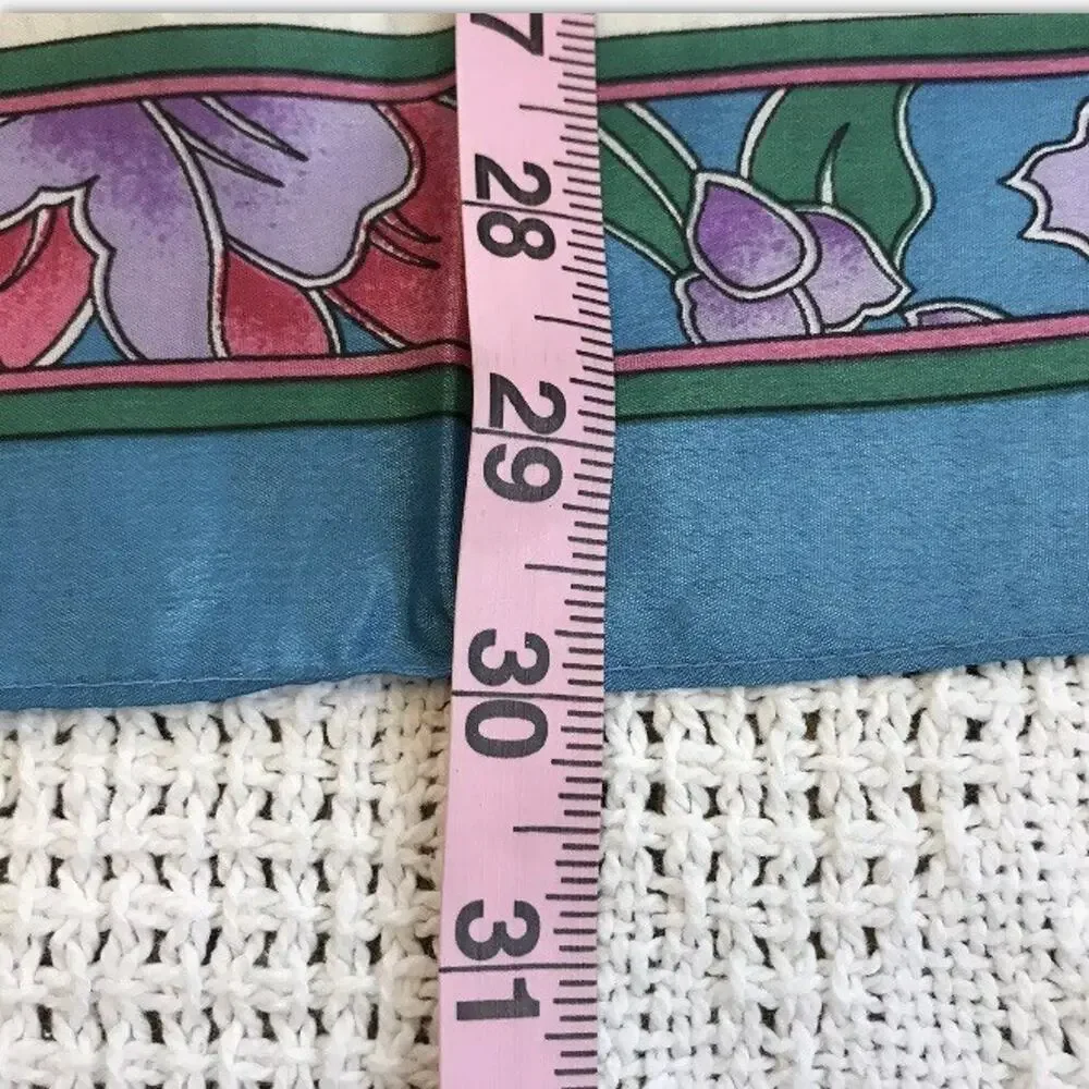 Blue And White Diagonal Pink Floral Square Vintage Scarf
